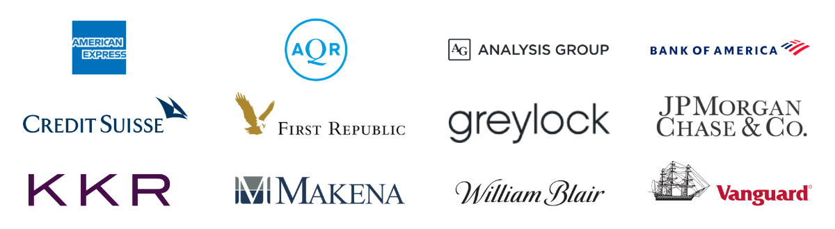 A series of logos for MLT's Career Prep program partners with top financial services firms including American Express, Credit Suisse, KKR, First Republic, Greylock, Bank of America, JP Morgan Chase, Vanguard, William Blair, Makena, AQR, Analysis Group and more A series of logos for MLT's Career Prep program partners with top financial services firms including American Express, Credit Suisse, KKR, First Republic, Greylock, Bank of America, JP Morgan Chase, Vanguard, William Blair, Makena, AQR, Analysis Group and more