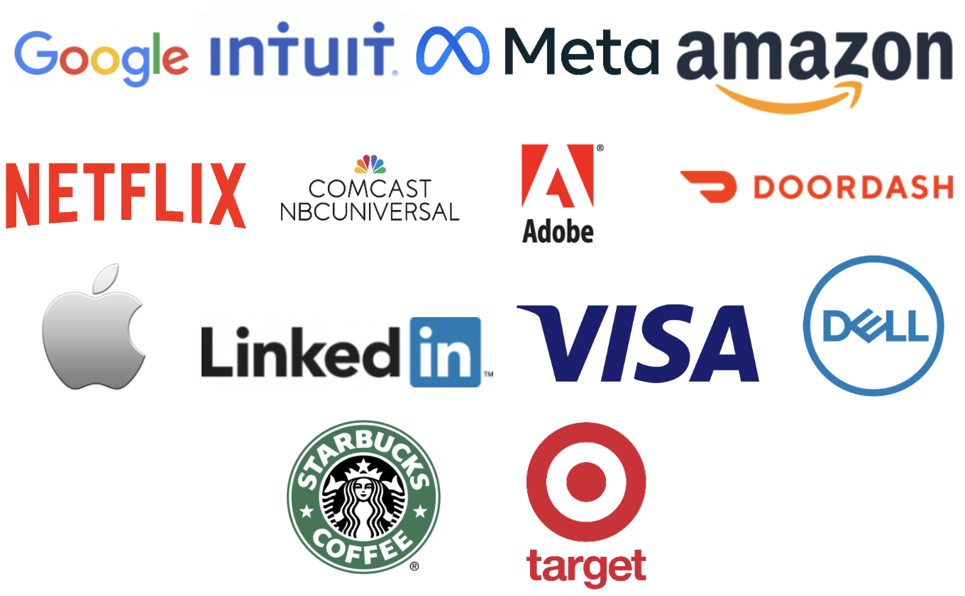 MLT's Career Prep program partners with top technology firms including Google, Intuit, Meta / Facebook, Amazon, Netflix, Comcast NBCUniversal, Adobe, Doordash, Apple, LinkedIn, Visa, Dell, Starbucks, Target and more